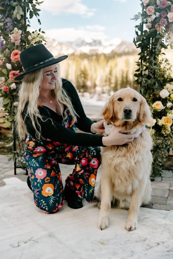 Spring styled shoot with a dog in wedding florals